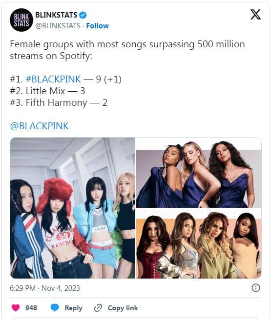 BLACKPINK превысили 500 млн стримов на Spotify с «Lovesick Girls», став первой женской группой, 9 песен которой достигли этой отметки