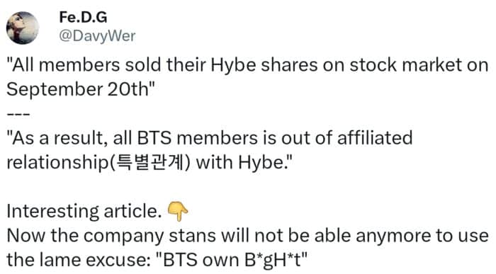 Проверка фактов: действительно ли участники BTS продали все акции HYBE?