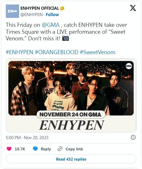 ENHYPEN выступят на шоу «Good Morning America» со своей новой песней «Sweet Venom»