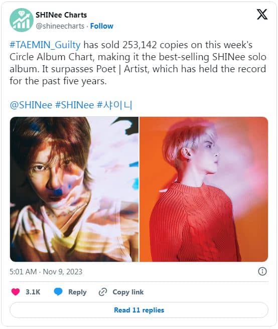 «Guilty» Тэмина стал самым продаваемым сольным альбомом среди участников SHINee