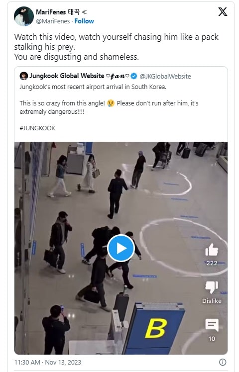 Новое видео прибытия Чонгука из BTS в аэропорт вызвало ещё больше опасений за безопасность айдола