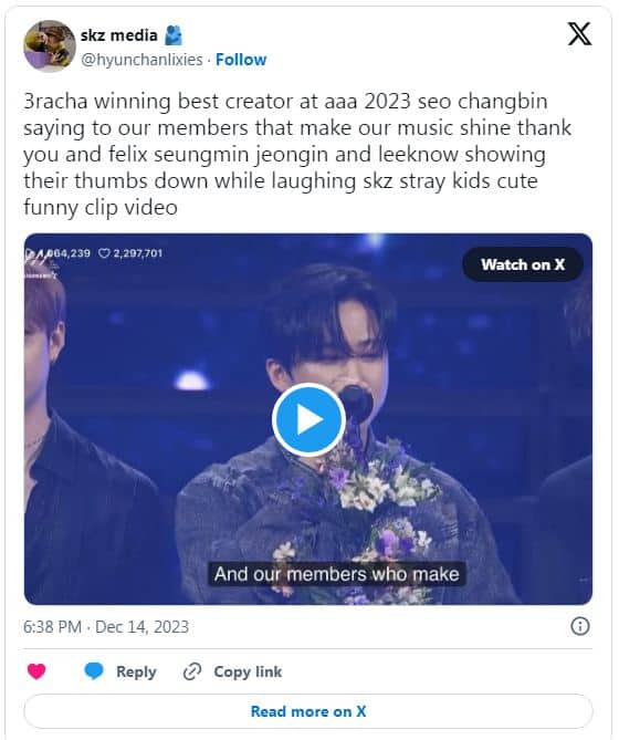 3RACHA (Stray Kids) получили шутливое «неодобрение» на церемонии «Asia Artist Awards 2023»