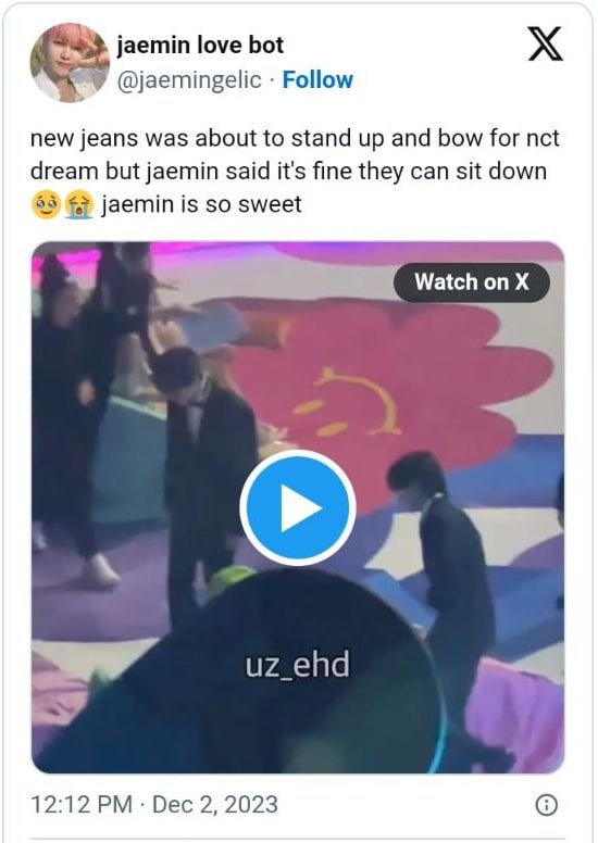 Джемин из NCT привлек внимание своим поведением по отношению к NewJeans на церемонии Melon Music Awards 2023