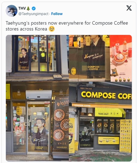 Фото Ви из BTS украсили более 2400 кофеен Compose Coffee в Южной Корее  
