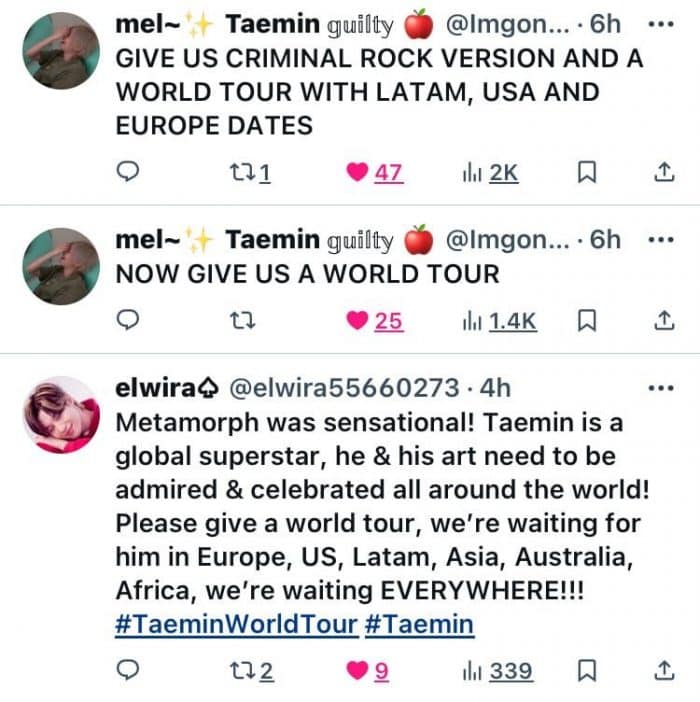 [DISQUS] Фанаты просят SM организовать мировое турне для Тэмина в 2024 году