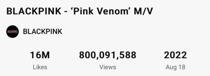 «Pink Venom» становится девятым клипом BLACKPINK, набравшим 800 миллионов просмотров