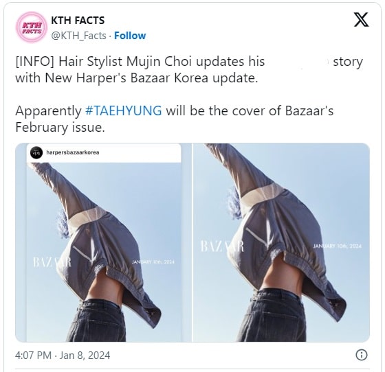 Считается, что Ви из BTS станет таинственной звездой, которая появится на обложке февральского выпуска Harper's BAZAAR Korea
