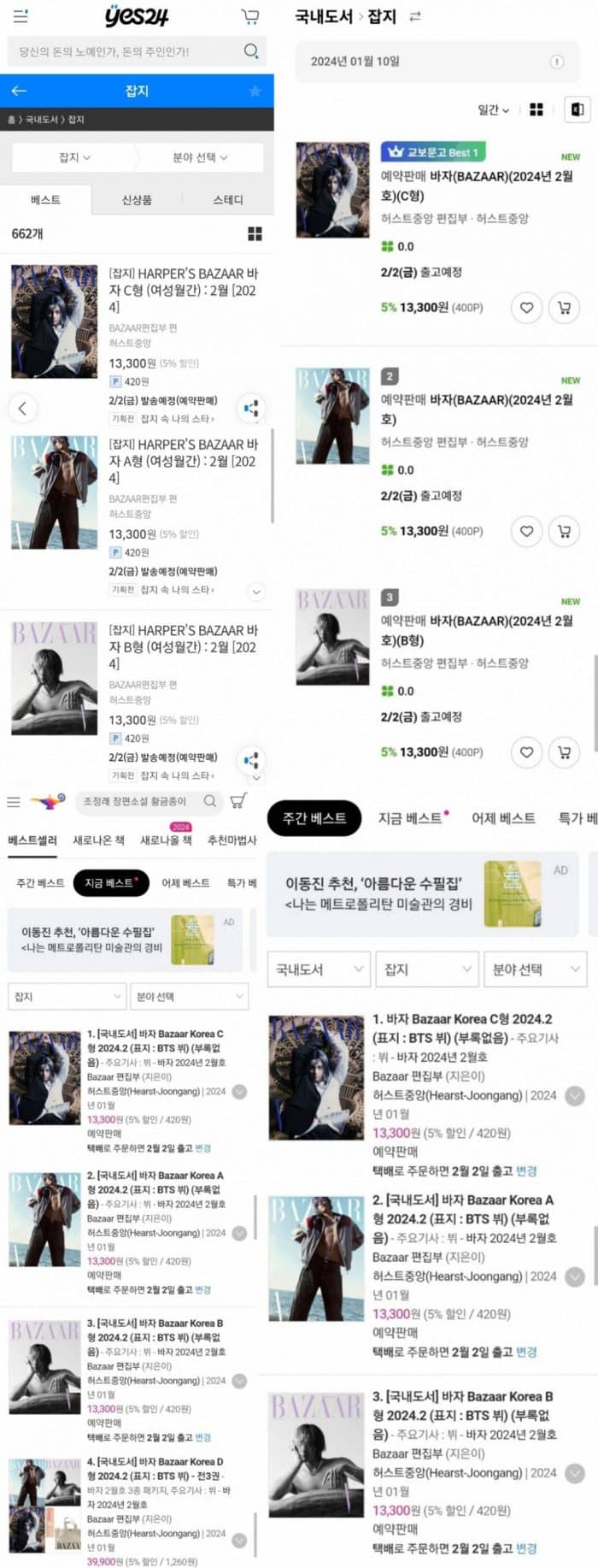 Выпуск «Harper's BAZAAR Korea» с Ви из BTS занял первое место в списках бестселлеров крупнейших корейских и японских компаний розничной торговли