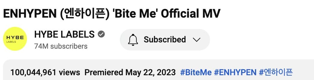 «Bite Me» стал самым быстрым клипом ENHYPEN, набравшим более 100 миллионов просмотров