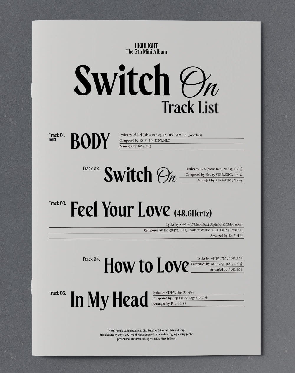 Highlight представляет трек-лист своего 5-го мини-альбома 'Switch On'