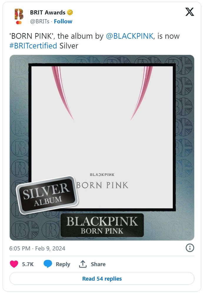 BLACKPINK получили серебряный сертификат в Великобритании с альбомом «BORN PINK»