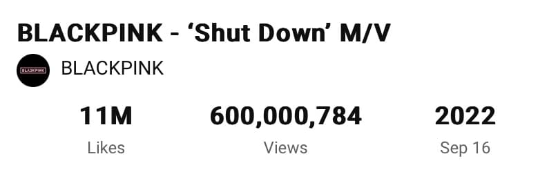 «Shut Down» — 11-й клип BLACKPINK, набравший 600 миллионов просмотров