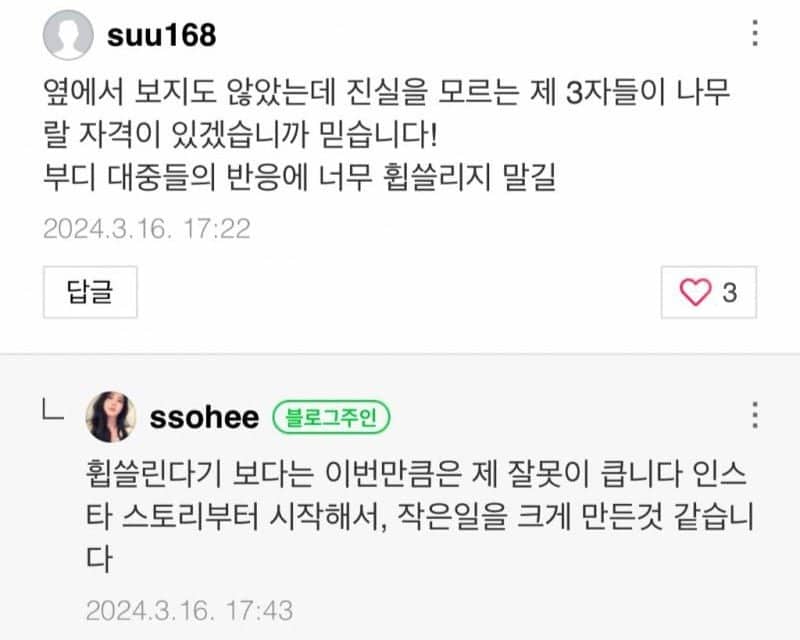 Реакция нетизенов на ответы Хан Со Хи под постом в своем блоге