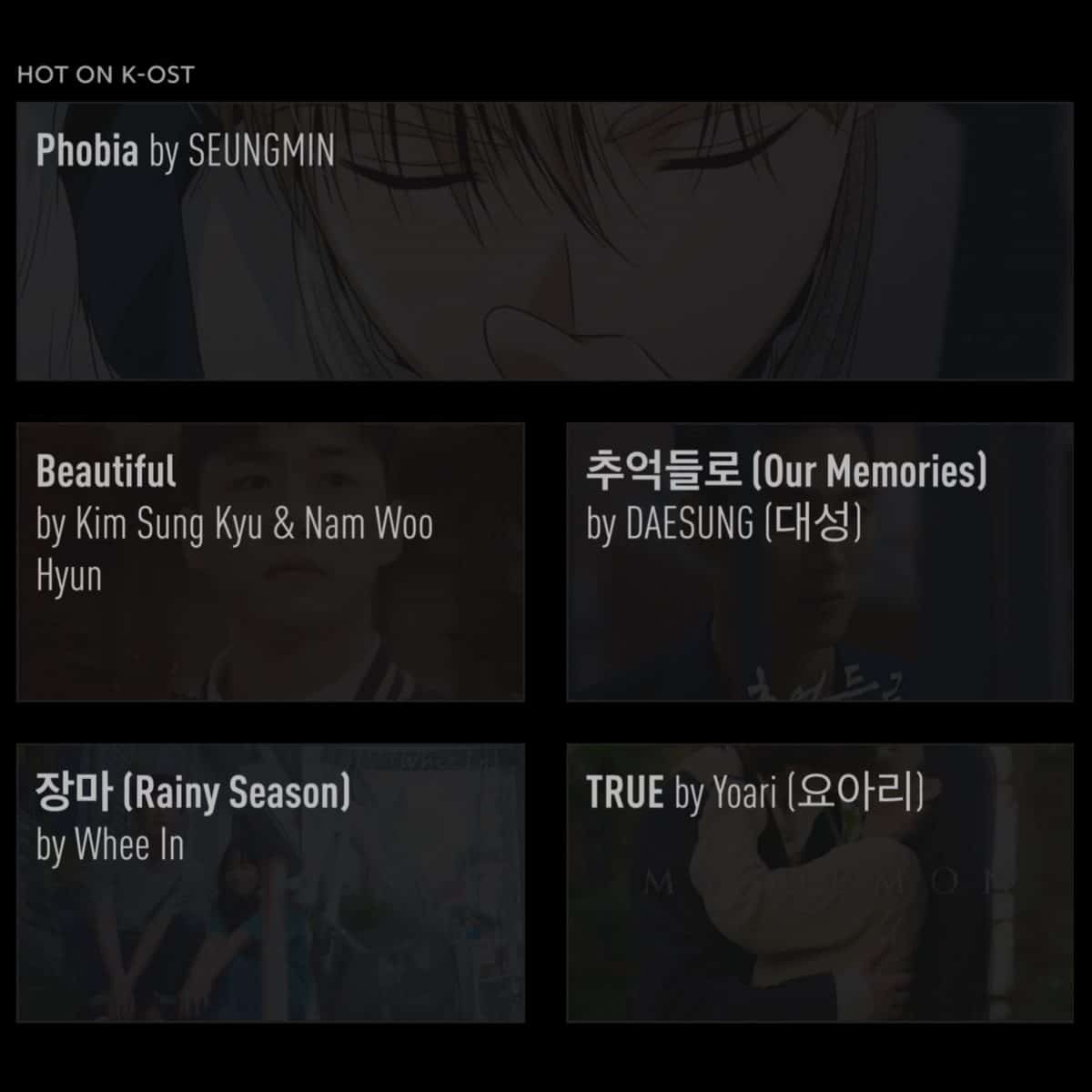 В Топ-5 чарта K-OST от Genius Korea впервые за долгое время дебютировали сразу 4 песни