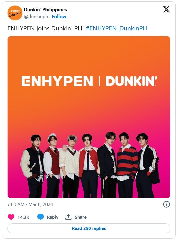 ENHYPEN стали новыми рекламными моделями Dunkin' Philippines