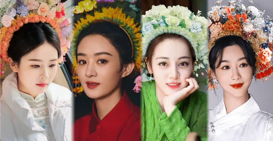 Китайские актрисы в традиционном головном уборе Цзаньхуа