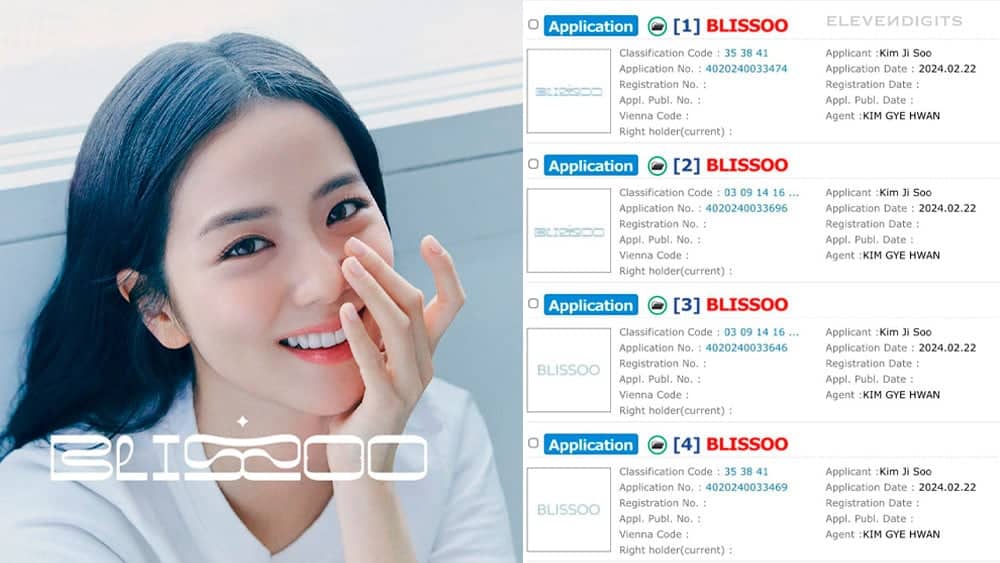 Джису из BLACKPINK подала заявки на регистрацию товарных знаков для своего лейбла BLISSOO в 13 категориях, намекая на возможное расширение