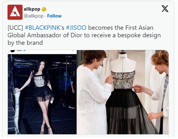 Джису из BLACKPINK получила эксклюзивное дизайнерское платье для новой рекламной кампании Dior