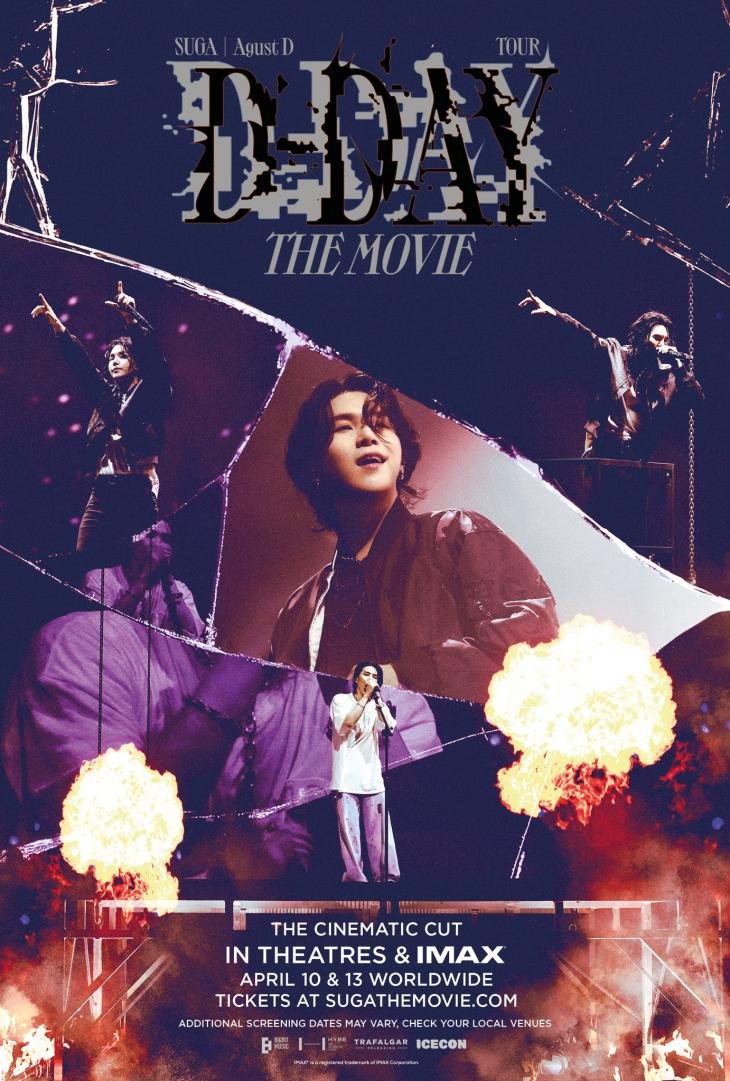 Фильм Шуги из BTS «SUGA/Agust D: Tour D-Day - The Movie» дебютировал на 2-м месте по кассовым сборам в США